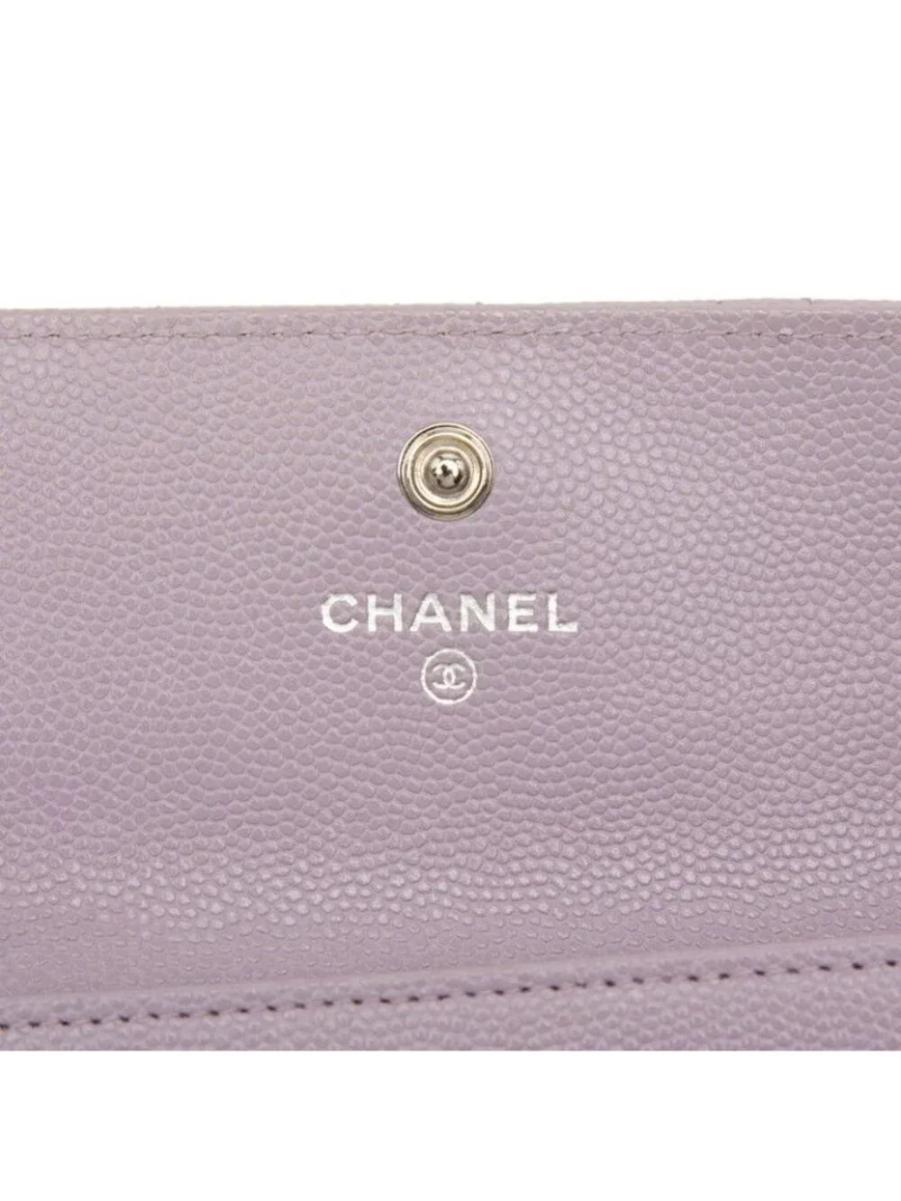 Chanel Quilted CC Logo Card Case Business Purple Caviar Leather